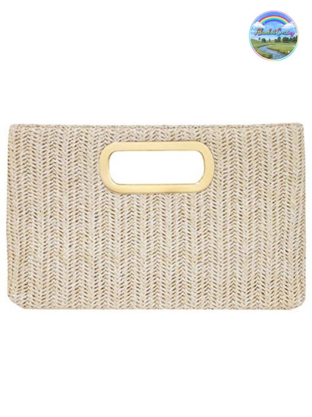 Top Handle Straw Clutch with Gold-Tone Chain Strap